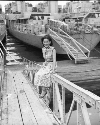 Vintage Negative: Occupied Japan Woman Pin - Up Girl Military Ships 40 