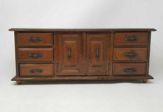 Vintage London Leather Mid Century Cabinet Felt Drawers Solid Wood Jewelry Box