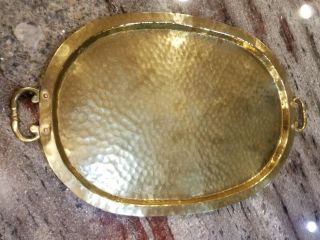 Antique Vintage Hand Hammered Solid Brass Serving Tray 20 " X 13.  5 "