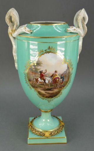 Fine Antique C 18th Meissen German Porcelain Snake Handled Falconry Jar Vase 2