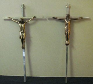 2 Classic Vintage Brass Jesus Christ Crucifix Wall Cross 