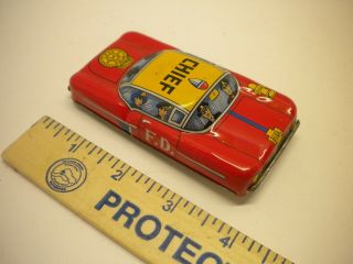 Vintage Japan Toy Fire Chief Car 4 In Long Graphics/color Friction 