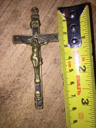 Antique Pectoral 4 5 Nails French Nuns Priest Crucifix Skull Copper Brass