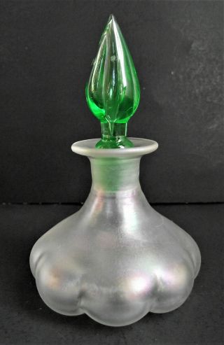 Antique Steuben Verre De Soie Perfume Bottle Green Flame Art Glass Stopper 1455