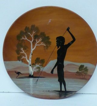 Vintage Bill Onus Australian Aboriginal Hunting Gumtree Kangaroo Wall Plate Pine