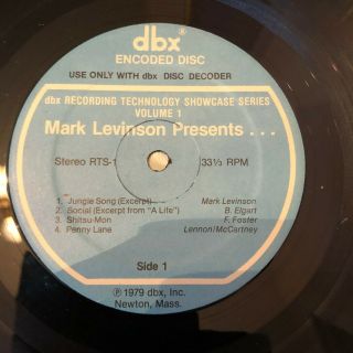 MARK LEVINSON PRESENTS JAZZ AND CLASSICAL REPERTOIRE DBX PRESSING 3