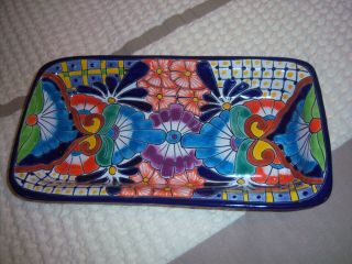 Colorful Ceramic Mexican Serving Dish Mexico,  Lead,  2 Vintage Plates