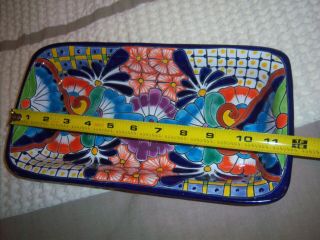 COLORFUL CERAMIC MEXICAN SERVING DISH MEXICO,  LEAD,  2 VINTAGE PLATES 3