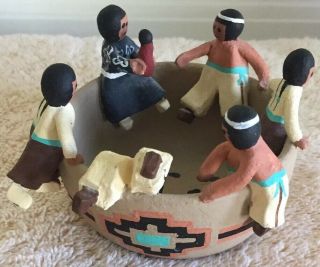 Vintage Native American Jemez Pueblo Storyteller Friendship Bowl Handmade Signed