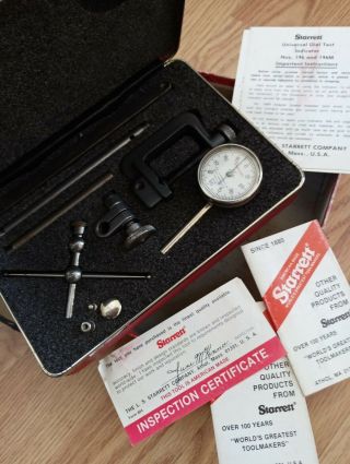 Starrett Dial Test Indicator Set 196a1z Made In Usa Vintage W/ Box & Certificate
