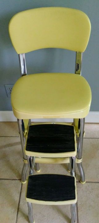 Great Vintage 1960s Cosco Yellow Kitchen Chair,  Step Stool With Sliding Steps