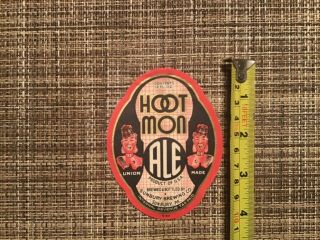 Hoot Mon Ale Sunbury Brewing Co.  Pa.  1937 Beer Label
