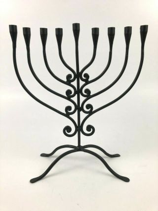 Hanukkah Menorah Candle Holder Black Wrought Iron 10.  5 " Tall Jewish Religious