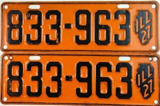 Illinois 1927 Pair License Plate Vtg Car Tag Set State Map Possible Old Retouch