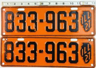 Illinois 1927 Pair License Plate Vtg Car Tag Set State Map Possible Old Retouch 3