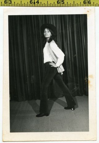 Vintage 1970 Photo / Sexy Latina Model Poses In Tight Pants Vest & Hat Modeling