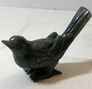 Hand Carved Dark Deep Green Jade Stone Bird Figurine Asian Art
