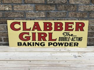 Vintage 1952 Clabber Girl Baking Powder Double Sided Metal Sign Tin Tacker