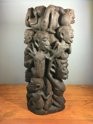 Vintage Artistic Hand - Carved Wooden African Art Family Tree Of Life 15 "