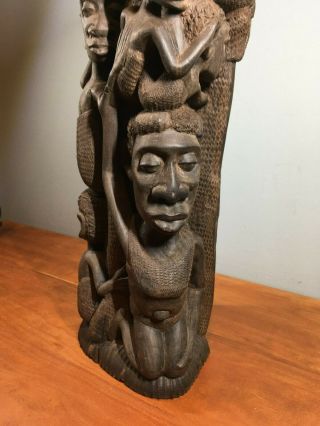 VINTAGE ARTISTIC HAND - CARVED WOODEN AFRICAN ART FAMILY TREE OF LIFE 15 