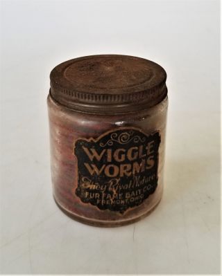 vintage antique FUR FAME BAIT Co glass JAR full of WIGGLE WORMS fishing lure 2