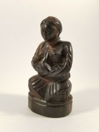 Vintage African Hand Carved Wooden Miniature Sculpture Mother Nursing Baby
