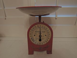 Vintage English Red Cast Iron Kitchen Scale No.  40 Weigh 25 Pounds Ounces