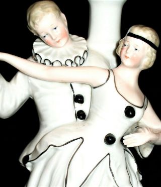 Antique German Art Deco Columbine Pierrot Couple Dancers Porcelain Lamp Figurine