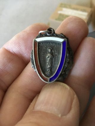 Wwii Era Patriotic Vintage Catholic Sterling Silver Jesus Medal Charm No Res.