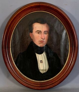 Ca.  1820 Antique 19thc Victorian American Empire Era Gentleman Portrait Painting