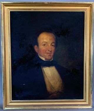 Ca.  1840 Antique 19thc Old Victorian Era Gentleman Oil Portrait Painting & Frame