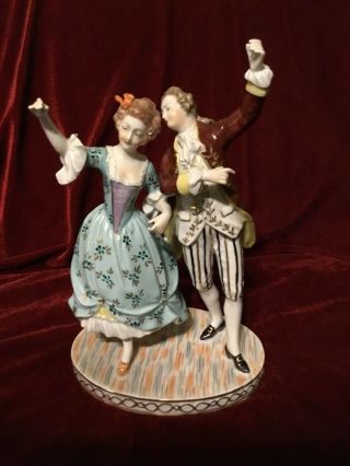 German Dresden Porcelain Figurine Figure Couple Dancing 9 1/2 " Tall