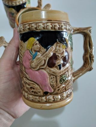 Set Of Two Vintage German Style Ceramic Beer Stein Mug - Made In Japan