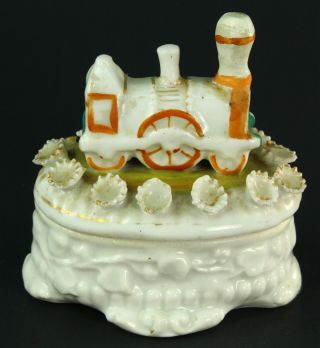 Antique Rare Victorian Conta & Boehme Porcelain Fairing Box Train Stream Engine