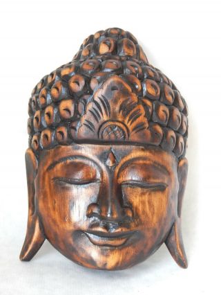 Buddha Mask Hand Carved Wood Hand Pained Wall Hanging Home Decor Bali 10 " N4463