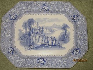 Antique 1850 W.  Adams & Son Columbia Blue White Transferware Platter England