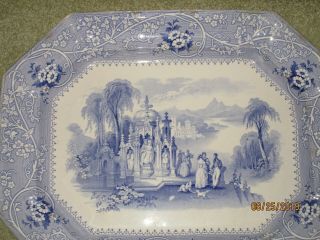 Antique 1850 W.  Adams & Son Columbia Blue White Transferware Platter England 2