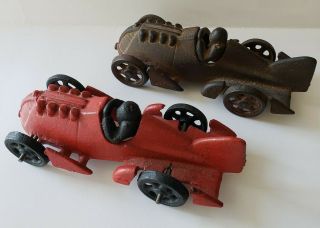 Vintage (2) Hubley Cast Iron Rocket Racer Race Cars W/ Driver 6½ " Long
