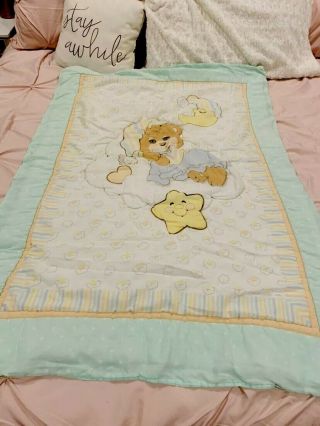 Vtg 1985 Teddy Beddy Bear Comforter Blanket Moon Star Crib Quilt Baby Morgan Usa