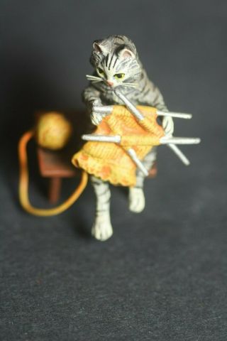 Franz Bergman Vienna Bronze Miniature Polychrome Scupture Cat Knitting Signed Nr