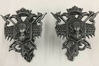 Coat Of Arms Sword Hanger Set Adjustable From 1 - 1/4” To 1 - 3/4” Wall Mount Pewter