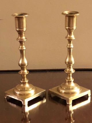 Pair Antique 18th 19th Century Russian Judaica Brass Candlestick Holders