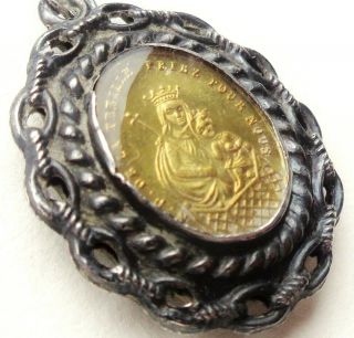 Antique Silver Medal Pendant To Our Lady Of The Fence & Noble Fleur - De - Lis Decor