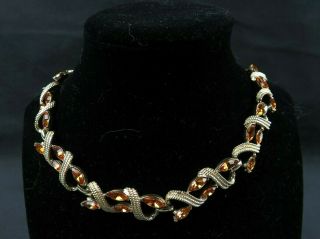Vintage CORO Gold Tone,  Amber Color Rhinestone Necklace Bracelet Earring Set 2