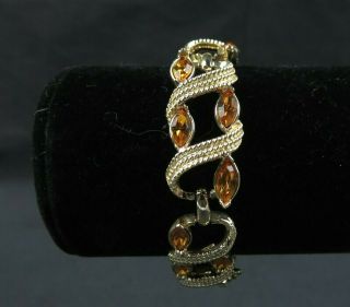 Vintage CORO Gold Tone,  Amber Color Rhinestone Necklace Bracelet Earring Set 3