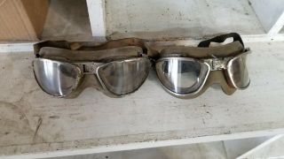 2 Pairs Vintage Ww2 Fighter Pilot An - 6530 Goggles Glass American Optical