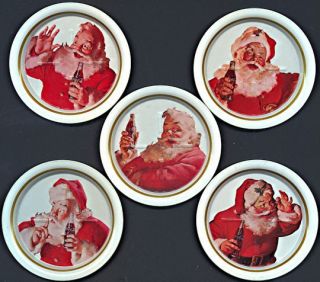 5 Ohio Art Haddon Sundblum Santa Claus Coca Cola 1983 All Metal Coasters