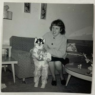 Adorable Child In Cat? Halloween Costume,  Tom & Jerry? Vintage Photo Snapshot