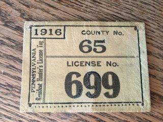 1916 Pa Cloth Hunting License Westmoreland County 65.  Others Available Also