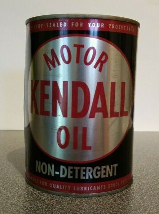 Rare Vintage 1960s Kendall 1 Qt Motor Oil Metal Can Black Version Full